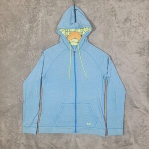 Under Armour Hoodie Womens Large Blue HeatGear Semi-Fitted Full Zip Charged Logo